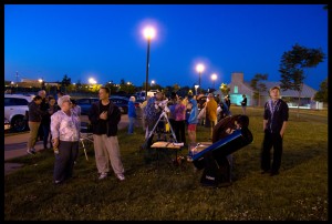 As twilight falls, scopes are set up and the public arrives.